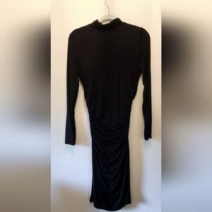 White House Black Market Womens Black Dress Rouched Midi Size 6 NWOT